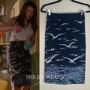 Rare Bird Pattern Pencil Skirt ASO Lorelai Gilmore Year In The Life Knee Length